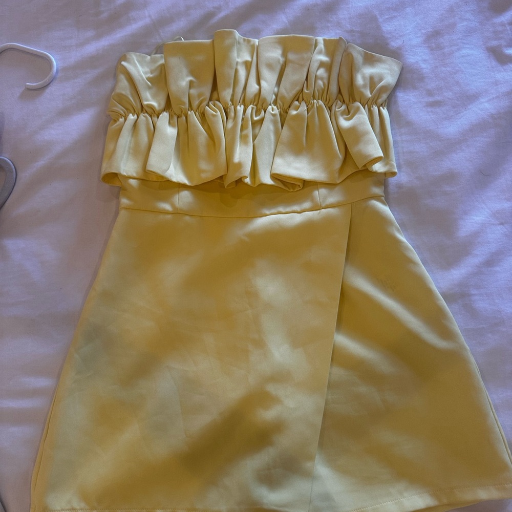 Yellow Strapless Ruffle Dress